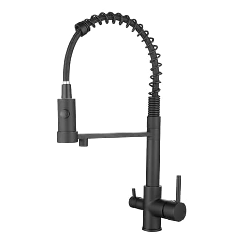Sagetta Kitchen Sink Faucets with Pull Down Sprayer 2 Way Out with Drinking Faucet Water Filter Drinking Faucet Water Filter, Single Hole Kitchen Taps Commercial Styles, Black Cover