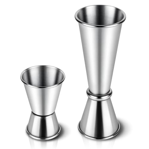 2-Pack Cocktail Jiggers Set, Japanese Premium 304 Stainless Steel Jigger For Bartending, Professional Double-Sided Bar Jigger Tools (0.5Oz/1Oz + 1Oz/2Oz)