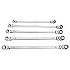 MOUNTAIN RM6, 5 Piece Metric Double Box Universal Spline Reversible Ratcheting Wrench Set, Extra Long Chrome Vanadium Steel, 90 Tooth, 4 Degree Swing Arc, Flexible Design for Hard to Reach Fasteners