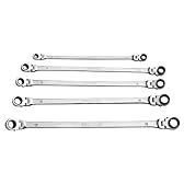 MOUNTAIN RM6, 5 Piece Metric Double Box Universal Spline Reversible Ratcheting Wrench Set, Extra Long Chrome Vanadium Steel, 90 Tooth, 4 Degree Swing Arc, Flexible Design for Hard to Reach Fasteners