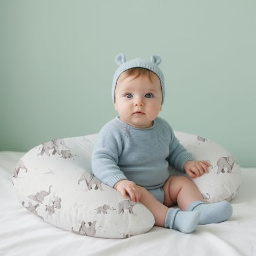 Image of Little Grape Land Muslin Nursing Pillow Covers 2 Pack, 100% Cotton Removable Breastfeeding Pillow Covers, Feeding Pillow Slipcovers for Baby Boys & Girls, (Elephant)