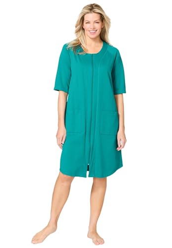 Dreams & Co. Plus Size Short French Terry Zip-Front Robe - 2X, Aquamarine