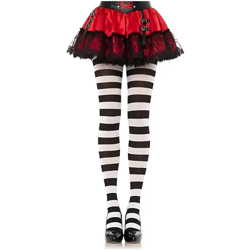 Millennials In Motion Black and White Striped Tights with Horizontal Stripes Jester Clown Circus Alt Gothic Halloween Sailor Wonderland Wicked Witch Wednesday Harlequin Stockings