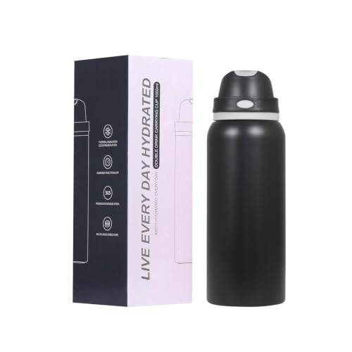 Image of Stainless Steel Water Bottle 32 oz with Flip Lid and Carry Loop (black matte, 1000 ml)