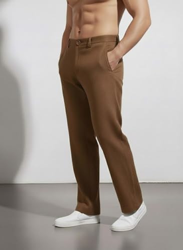 Image of Linen Pants for man | Lower for man | Chinos for Casual Wear |Straight fit Trouser for Men | Elastic Waist Brethable Summer Pants for Regular, Office Wear
