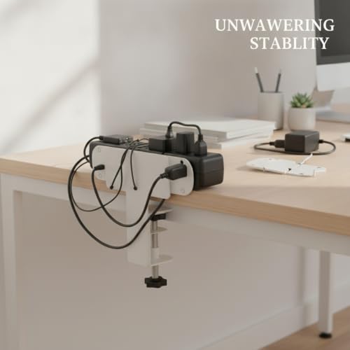 Soporte de montaje para regleta de acero al carbono, soporte robusto para protector contra sobretensiones para pared o escritorio, organizador de gestión de cables (4.7 x 2.0 x 3.9 pulgadas) miniatura 3