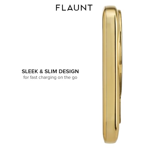 Image of Flaunt 5000mAh Wireless Battery Pack with USB-C Port - Metallic Gold | Slim Portable Power Bank - Compatible for MagSafe and Wireless Charging for iPhone, Smartphone, AirPods, Headphones, and More