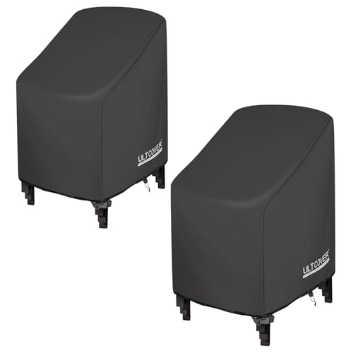 ULTCOVER Stackable Patio Chair Cover  Waterproof Outdoor Stack of Chairs Cover 2 Pack Fits Up to 26W x 34D x 45H inches, Black
