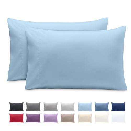 Image of Bare Home Microfiber Pillow Cases - Queen Size Set of 2 - Cooling Pillowcases - Double Brushed - Easy Care - Envelope Closure (Queen Pillowcase Set of 2, Light Blue)