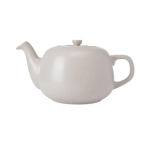 La Cafetière Grande théière classique traditionnelle à poignée confortable et bec verseur anti-goutte, sert 6 tasses, pour sachets de thé, facile à nettoyer, passe au lave-vaisselle, 1,5 l, beige