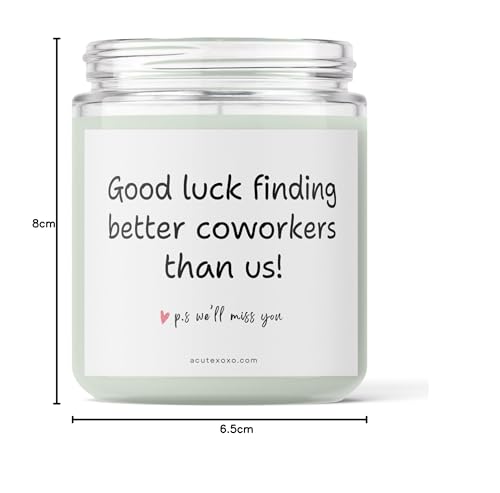 Image of Acute Xoxo Good Luck Finding Better Coworkers Than Us Jar Candle| Miss You Our Dearest Coworker| Lavender Scented Soy Wax Candle| Appreciation Gift| 60 Hours Burn Time