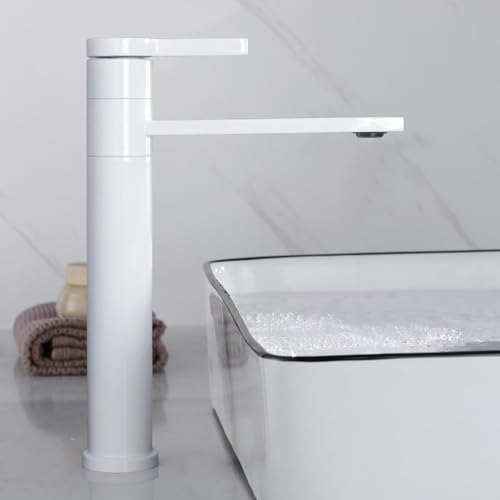 SHANFO Robinet Lavabo Blanc, Mitigeur Lavabo Haut Rotatif à 360°, Robinet Salle Bain Haut,...