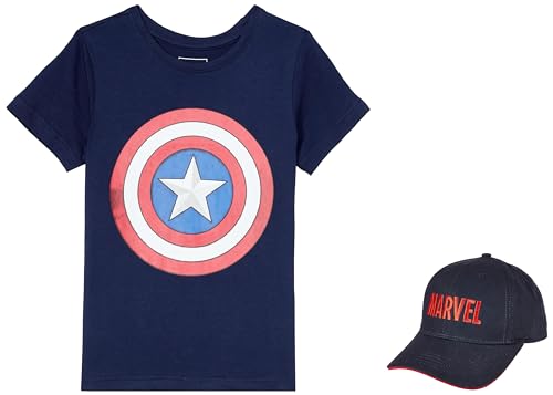Image of Amazon Brand - Symbol Boy's Original Marvel /Captain America /Avengers 100% Soft & Pure Cotton Short Sleeve T-Shirts & Cap Combo Packs