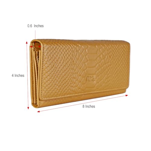 Image of Women's Top Grain Leather Wallet, RFID Blocking Bifold clutch, 17 Card Slots, Zip Pocket Organizer, Elegant Gift for Women - Birthday, Valentine, Anniversary - Croco Mustard