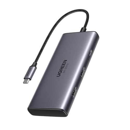 UGREEN Revodok USB C HUB 6 em 1 com 2 HDMI, Dual HDMI 4K@60Hz, Single 8K@30Hz, 5Gbps USB C, 2 USB 3.0, PD 100W, Compatível com XPS, ThinkPad, Surface e Mais (Somente macOS Suporta Modo Espelho)