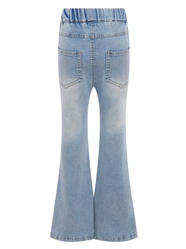 Kids Girls Bowknot Embroidery Flare Jeans Bootcut Trousers Elastic Waist Retro Style Denim Bell Bottom Pants4