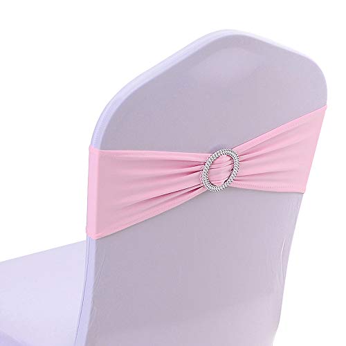 Gold Fortune 50PCS Adjustable Wedding Chair Sashes with Buckle Slider - Stretch Spandex Elastic Bands for Reception, Bridal Shower Decor - Light Pink Chair Bows (50 Count)