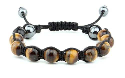 Bracelet oeil de tigre et hématite 10mm LKBEADS cordon ajustable mixte