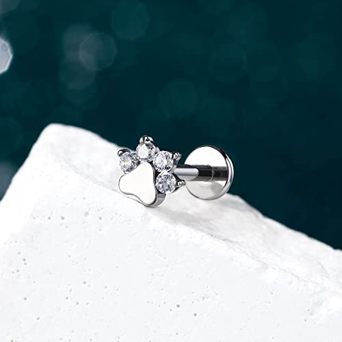 COCHARM G23 Titanium Cartilage Earring Stud for Helix 16g Flat Back Dog Paw Cartilage Piercing Jewelry Front Top Screw Helix Tragus Earrings