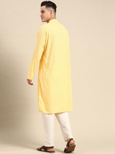 Image of Rajubhai Hargovindas Men Pure Cotton Chikankari Embroidered Straight Kurta