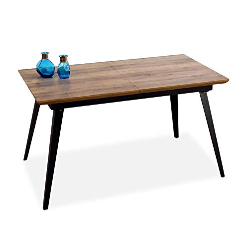 Adec - Branch, Mesa de Comedor, Mesa Salon Extensible Color Nogal y Negro, Medidas: 140-180 cm (Largo) x 80 cm (Ancho) x 77 cm (Alto).