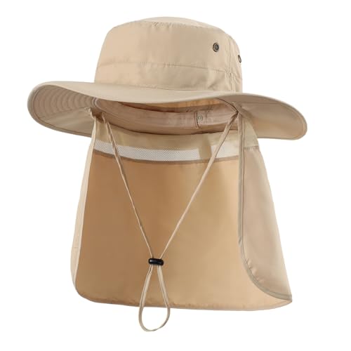 Image of Home Prefer UPF50 Mens Sun Hat with Neck Flap Quick Dry UV Protection Cap Womens Wide Brim Fishing Hat Neck Flap Beach Garden
