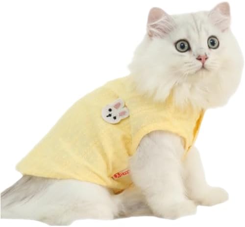 Cute Cat Apparel Breathable Adorable Kitten T-Shirt No Sleeves Relief All Season Cats Clothes for Cats Only Female Cat Clothes for Kitten (Medium, Yellow)