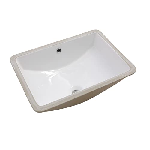 Sarlai Undermount Bathroom Sink - 21 x 14 inch Rectangular Vessel Sink Undermount Modern White Ceramic Rectangle Sink, Vanity Sink Art Basin with Overflow, Interior Bowl Size 18.3"x12.5"x6"
