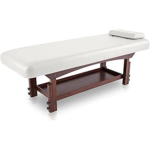 QUIRUMED Camilla de SPA Fija de Madera, Color Blanco Roto, Cama de Masaje, Altura Regulable, Polipiel, Cojín, Orificio Facial, Base Color Wengué, Estable, Tapizado Alta Densidad