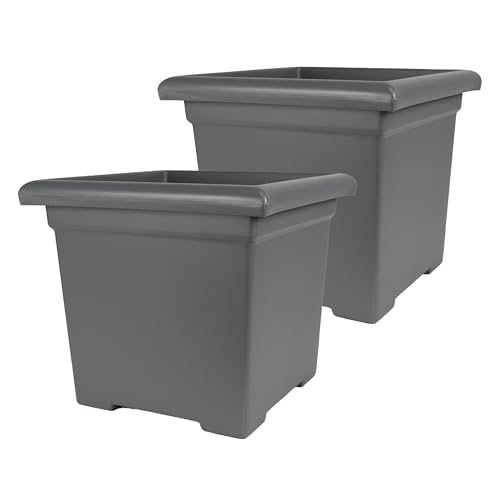 The HC Companies Accent Square Plant Pot w/Drainage - Classic Planters for Outdoor Plants & Indoor Plants - Lightweight & UV-Resistant Square Planter Box (12.5, Warm Gray, Pack of 2)