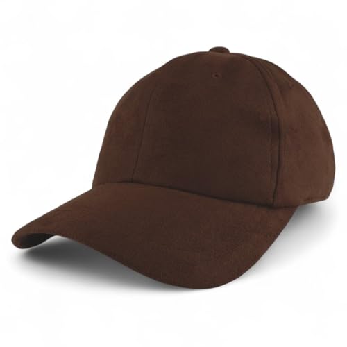 Trendy Apparel Shop Plain Faux Suede Leather Adjustable Structured Baseball Cap - Brown