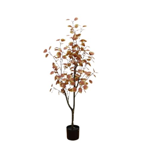 GarveeHome 4FT Artificial Eucalyptus Tree, Tall Faux Eucalyptus Stems Fake Plants with Plastic Pot Realistic Autumn Leaves for Home Living Room Indoor Outdoor Porch Front Door Decor