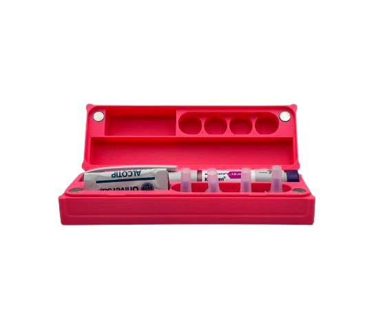 Compatible Pen Case with Monjaro Mounjaro & Wegovy Weight Loss GLP-1 Pens Kwikpen Hard Plastic Storage Box for Travel Fridge or Home Holds Pen Needle Tips & Swabs - Pink