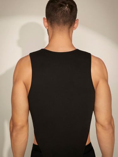 Floerns Men's Contrast Mesh Tank Top Body Suits Sleeveless Disco Underwear Shapewear3