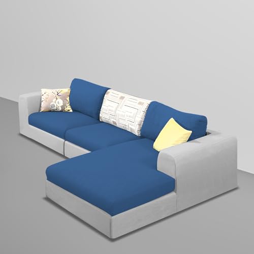 Image of Koza RHS 4 Seater L Shape Sofa Set for Living Room (Blue Grey Fabric) Premium Fabric Sofa