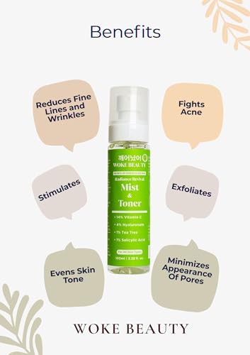 Image of Woke Face Mist & Toner | For Clear, Korean Glass, Glowing & Hydrated Skin | Alcohol-Free | Balances pH, Minimizes Pores, Preps Skin for Glow | Women & Men | 100 ml
