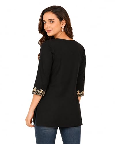 Image of Women's Gulnar Pure Cotton Kashmiri Embroidered A-line 3 /4 Cuff Sleeves Kurti | Short Kurta