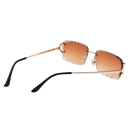 Image of Hycredi Rimless Rectangle Sunglasses for Men /Women- Frameless Square Trendy Shade - Diamond Cutting Eyewear