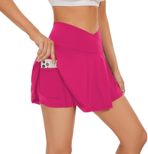 bpbtti Women's 1 or 2 Pack Crossover Tennis Skirt with Pockets High Waisted Pleated Golf Skorts Built-in Shorts for 2025