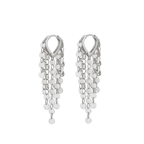 Long Sequin Tassel Statement Dangle Earrings for Women Boho Multilayer Gold Chandelier Hoop Earrings Shiny Multiple Sequin Drop Earrings Jewelry Gift