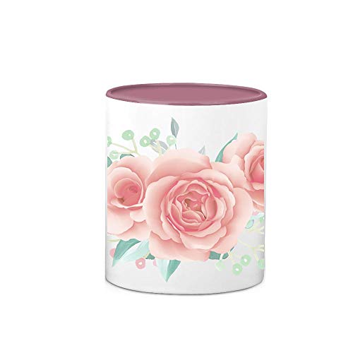 Knutty's Knobs Bouquet of Flowers Ceramic Coffee Tea Hot Chocolate Mug Pink Rim Handle & Inside (PF02) - Image 2