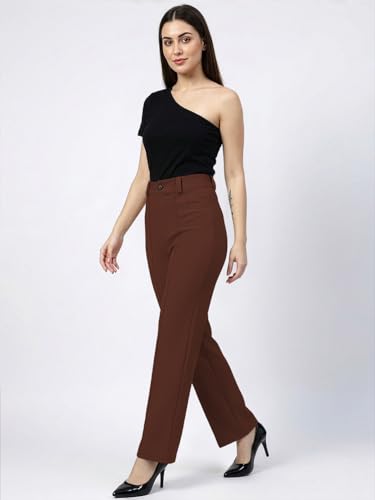 Image of Women's High Waist Formal Straight Fit Trousers Premium Stretch Office Pants Front Pleated Design Smart Workwear Bottom for Office, Casual & Business Wear