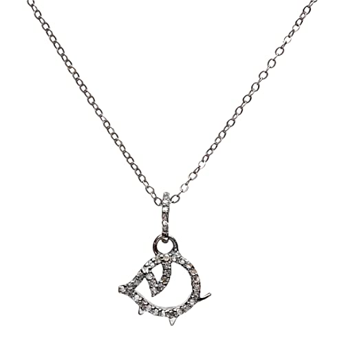 Sterling Silver Pave Diamond Pig Pendant Necklace- Charitable Donation- Women's Jewelry Gift Idea- April Birthstone-Animal Lover