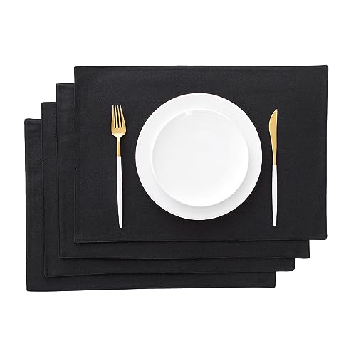 AOKSUNOVA Tischset Schwarz Stoff Platzset Platzdeckchen 4er Set 48 x 33 cm