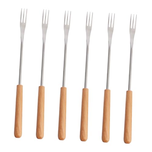TOYANDONA 6 pièces Fourchettes à Fondue et Barbecue Acier Inoxydable avec Manche Bois Lot de Fourchette Longue pour Fruits et Desserts Ustensile de Cuisine pour Pique- et Camping