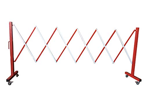 Flexibarrier Clôture de sécurité extérieure flexible extensible sur roulettes pour école, contrôle de la foule, usines d'hôpital – Blanc et rouge 3,6 m
