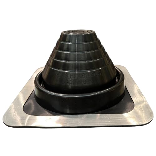 Flashers #3 Black EPDM Square Flexible Roof Jack Metal Roofing Pipe Flashing (Pipe OD 1/4" to 5") - 100% Made in The USA