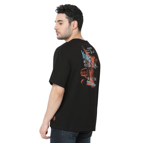 Image of Spykar Men's Oversized Round Neck Half Sleeve Solid Casual T-Shirt