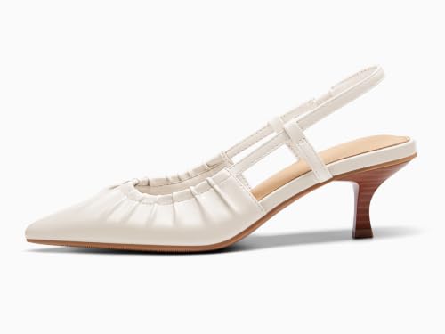 Image of Coutgo Women Slingback Kitten Heels Pointed Toe Slip On Pleated Dress Shoes | Women's Pumps,Low Heels,Closed Toe,Short Heels,Comfortable,Work Shoes,Party,Wedding,Dressy Casual