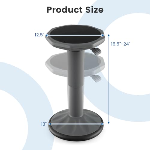 Image of GLACER Wobble Stool, Height Adjustable 16.5-24 inch Flexible Seating (Grey) | Wobble Chair with 360 Rocking, Non-Slip Base, Convenient Handle, No Assembly, Active Seating for Classroom, Home, Office